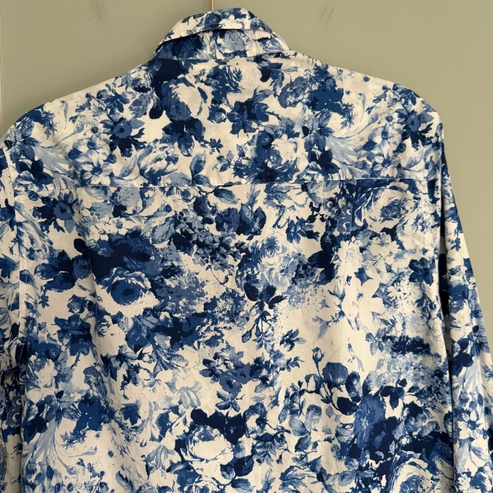 Nick Graham 100% Cotton Modern Fit Blue White Floral Men's Button Down Shirt - Picture 10 of 14